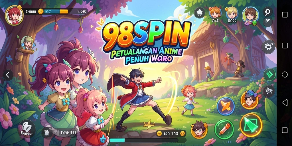 Tampilan gameplay 98SPIN yang dinamis dan penuh warna.
