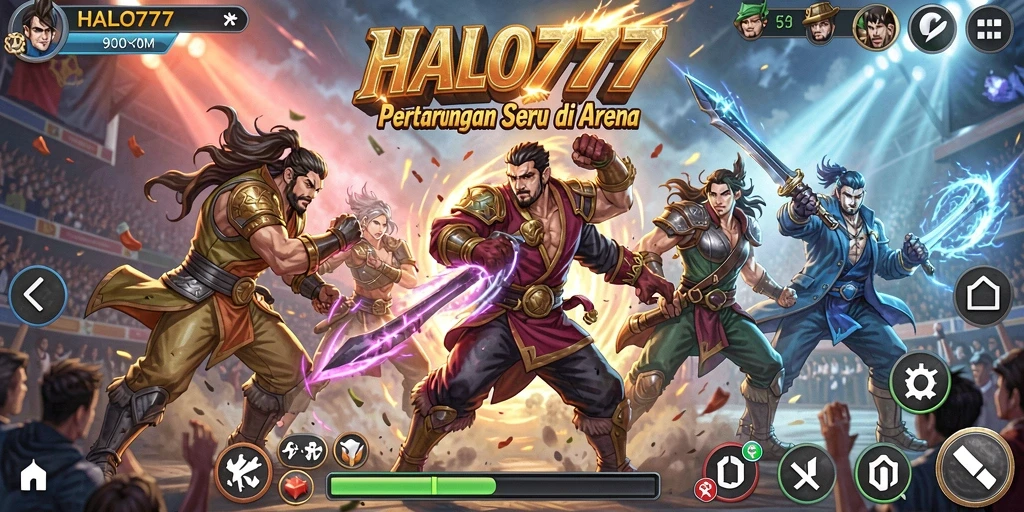 Tampilan gameplay <strong>HALO777</strong> dengan pertarungan seru di arena.