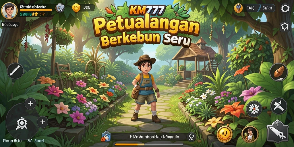 Tampilan gameplay KM777 yang menarik dengan ladang yang subur dan beragam tanaman.